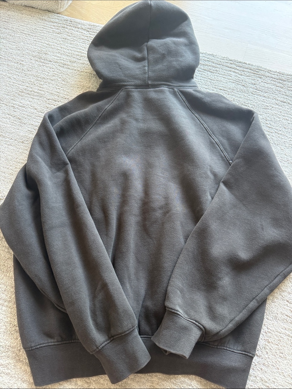 ESSENTIALS Hoodie in Charcoal with Cream '1977' Graphic - Picture 3 of 3